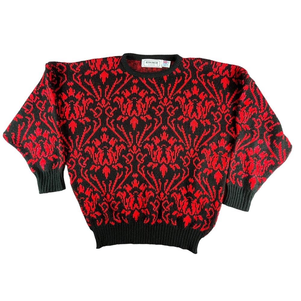 Western Connection Sweater Womens Large Vintage Red Black Cuffed Britain Made